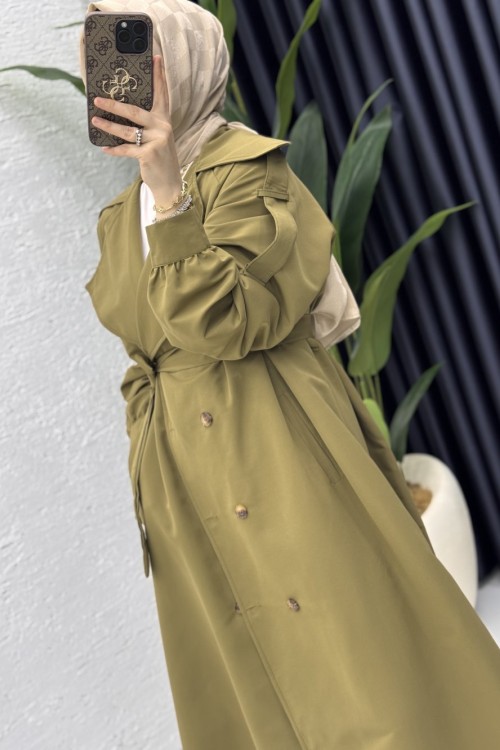 Rabia Trench Tesettür Giyim  Zeytuni
