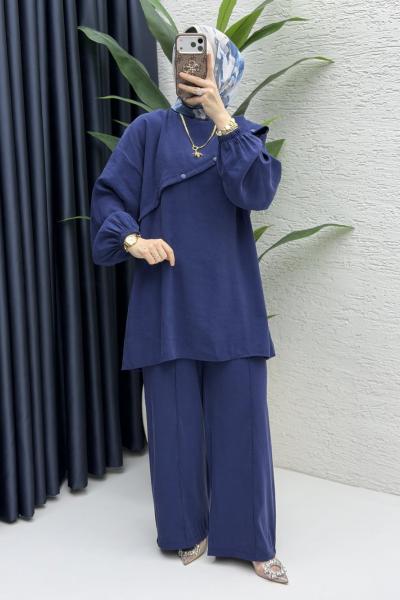 Rezzan Pantalonlu Takım Tesettür Giyim  Lacivert