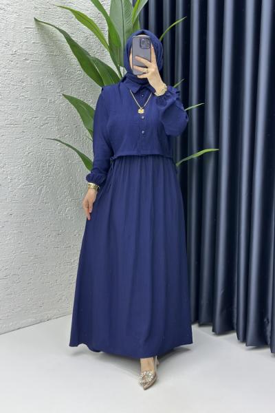 Sedef Tesettür Elbise Lacivert