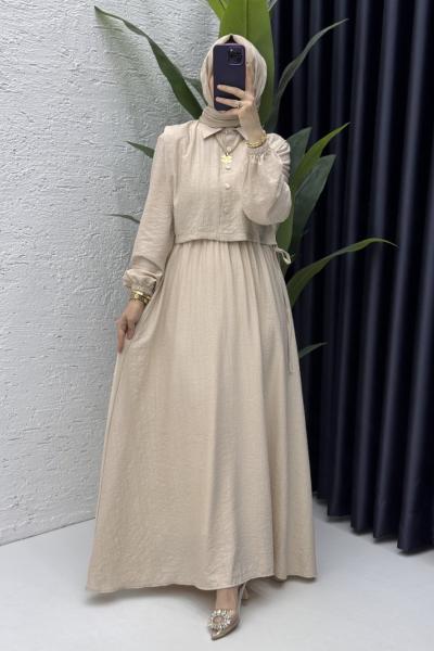 Sedef Tesettür Elbise Taş Rengi