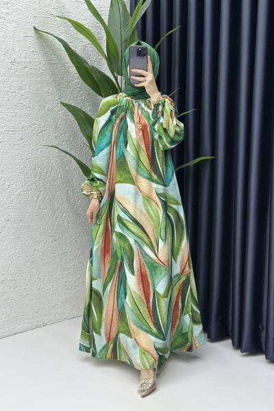 Selin Tesettür Elbise Zümrüt