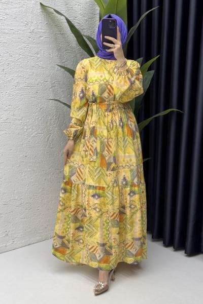 Şirin Elbise Tesettür Giyim Sarı