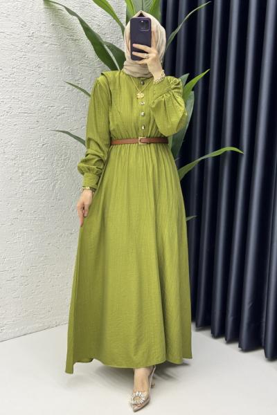 Vera Elbise Tesettür Giyim Yağ Yeşili