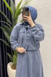 Yasemen Kot Etekli Takım Tesettür Giyim  Açık Mavi