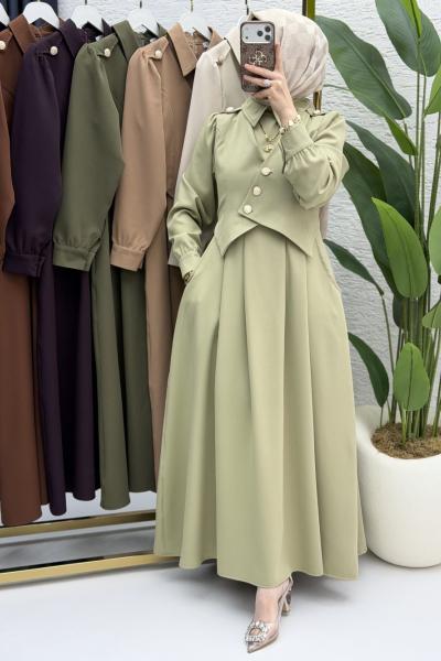 Zahidar Elbise Tesettür Giyim  Açık Haki