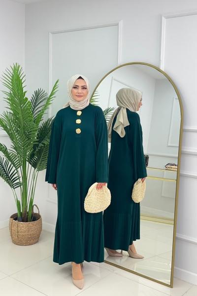 CANSU DÜĞMELİ ELBİSE - ZÜMRÜT