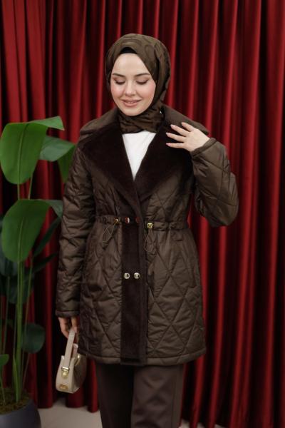 KAPİTONE MONT - KAHVERENGİ