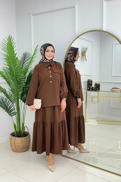 MERCAN ETEKLİ TAKIM - KAHVERENGİ