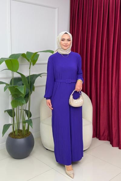 NAZLI PİLİSELİ ELBİSE - MOR