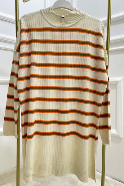 Çizgili Triko Tunik Bej