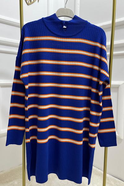 Çizgili Triko Tunik Saksmavi