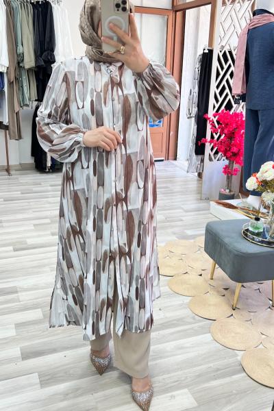 Desenli Arya Takım - Kahve