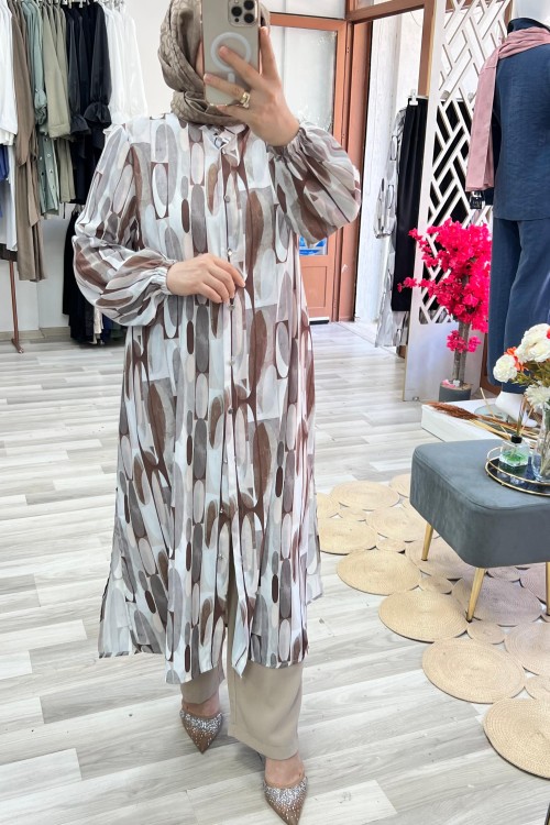 Desenli Arya Takım - Kahve