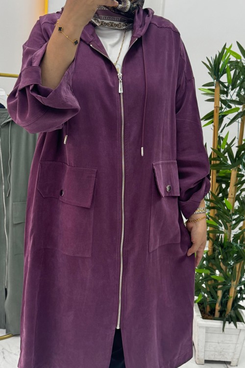 Dökümlü Rahat Tensel Kumaş Flow Trenç Giy Çık Kap-Bordo