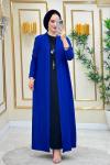 Hırkalı Elbise Kolyeli Lady Takım - Mavi