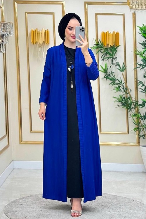 Hırkalı Elbise Kolyeli Lady Takım - Mavi