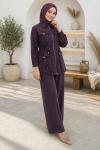 İpek Cupra Premium Kalite Elegant Pantolonlu Takım-Bordo