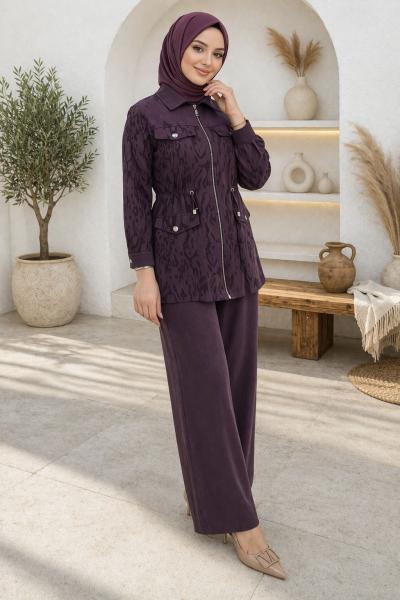 İpek Cupra Premium Kalite Elegant Pantolonlu Takım-Bordo