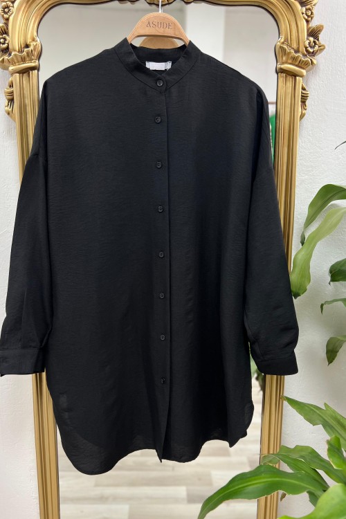 İpek Pamuk Ada Gömlek - Siyah