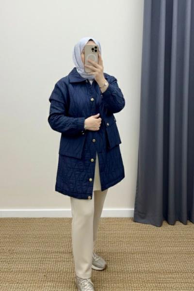 Kapitone Kumaş Astarlı Asel Mont- Lacivert