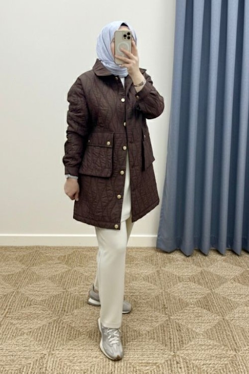 Kapitone Kumaş Astarlı Asel Mont-Kahve