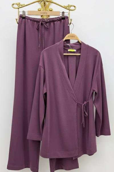 Kruvaze Bağlamalı Kimonolu Suave Takım-Bordo