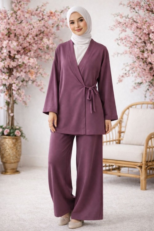 Kruvaze Bağlamalı Kimonolu Suave Takım-Bordo