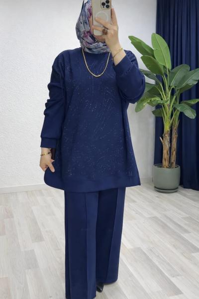 Lora Taşlı Takım - Lacivert