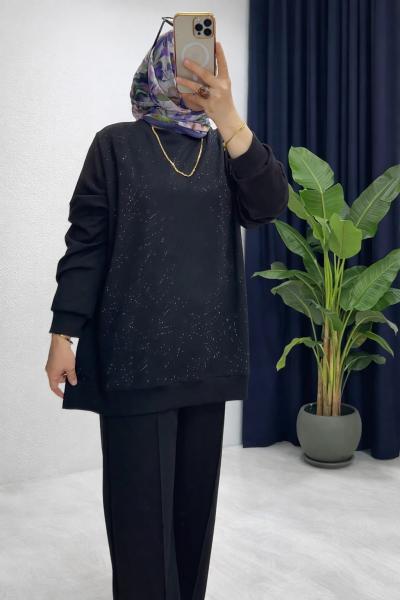 Lora Taşlı Takım - Siyah