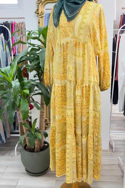 Mango Modal Kumaş Etnik Elbise-Sarı