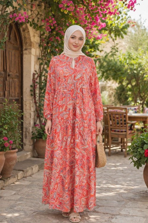 Mango Modal Kumaş Şal Desen Elbise