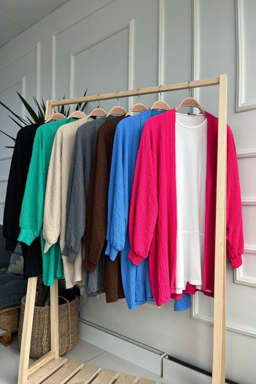 Manyas Gofre Kumaş Kimono Takım- Acı Kahve