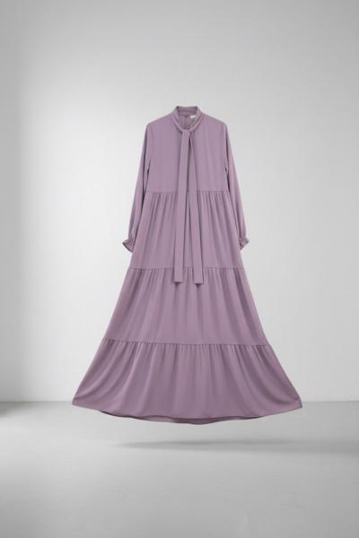 Medine İpeği Kat Kat Elbise - Gül