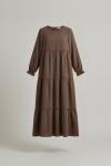 Medine İpeği Kat Kat Elbise - Kahve