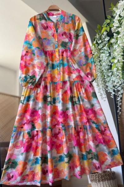 Modal Kumaş Bahar Elbise-Sarı