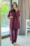 Oysh Kumaş Serpme Taş Detaylı Fulya Takım - Bordo