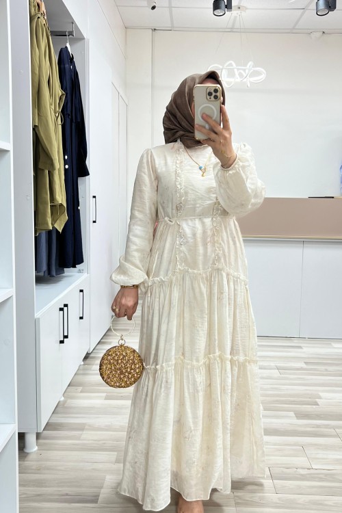 Özel Tasarım Komple Astarlı Perry Elbise - Ekru