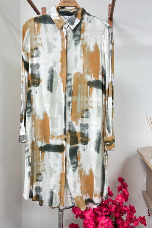 Pamuk Viskon Gömlek Tunik - Haki