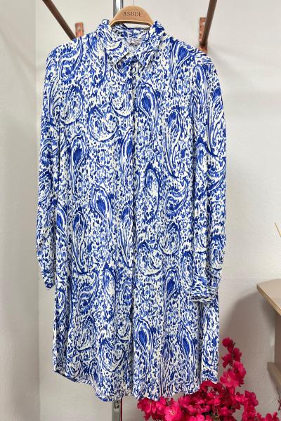 Pamuk Viskon Gömlek Tunik - Mavi