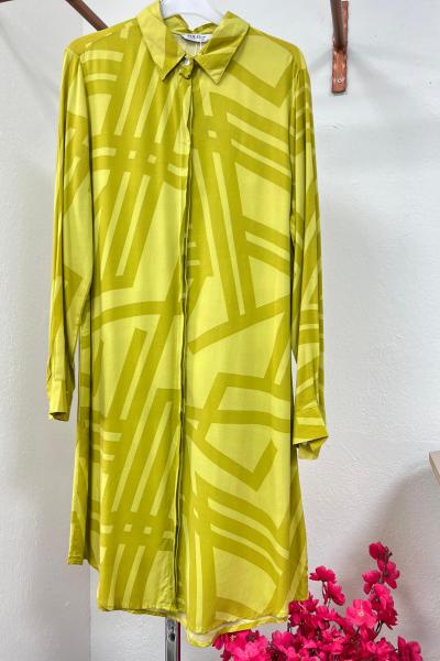 Pamuk Viskon Gömlek Tunik -Yağ Yeşili