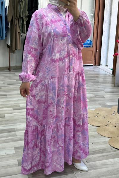 Pamuklu Viskon Kumaş Şebnem Elbise - Pembe