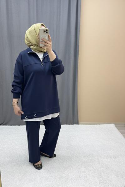 Patı Fermuarlı Etek Ucu Metal Detaylı Takım - Lacivert