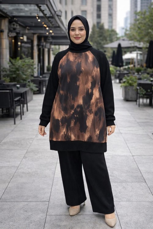 Pliseli Efsun Takım- Kahve