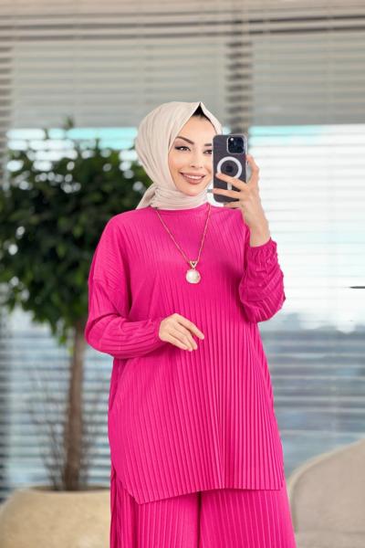 Pliseli ElaTakım-Fuşya