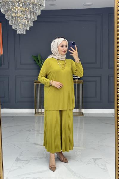 Pliseli ElaTakım-Yağyeşili