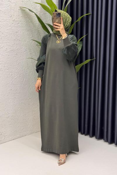 Premium Kalite Eleni Merserize Elbise- Haki