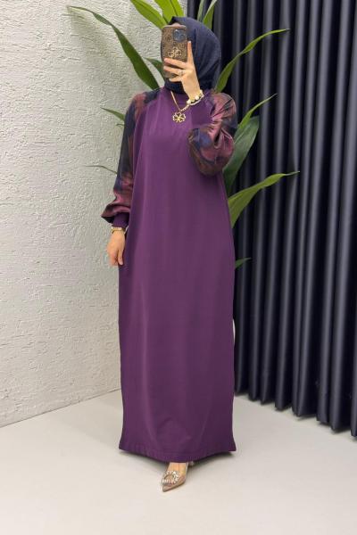 Premium Kalite Eleni Merserize Elbise- Mor