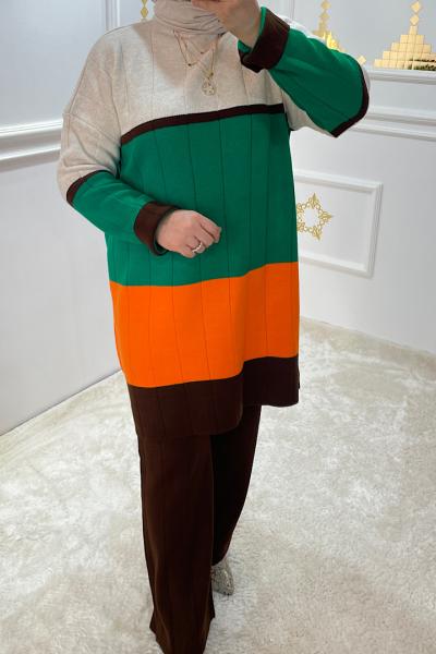 Renk Bloklu Triko Takım 