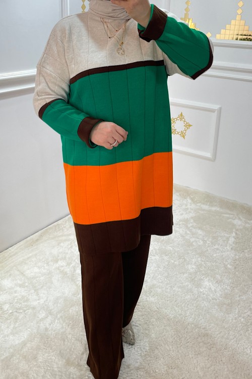 Renk Bloklu Triko Takım 