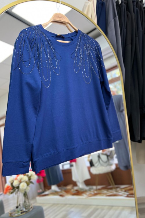 Safir Taşlı Bluz - Lacivert 